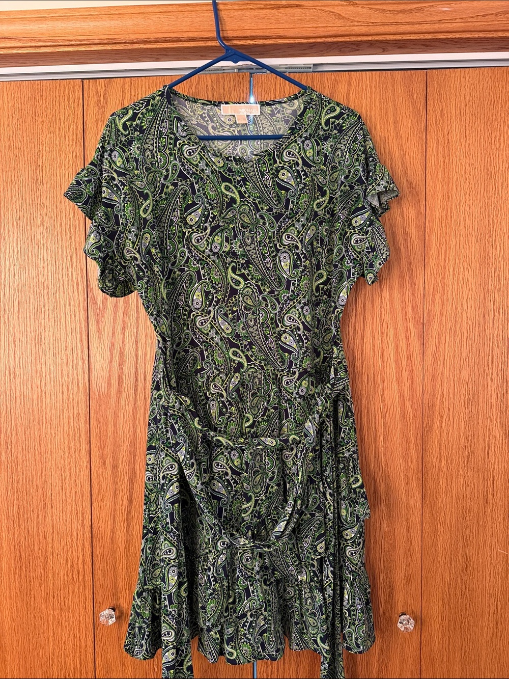 Michael Kors Green Paisley Short Sleeve Tie-Waist Dress